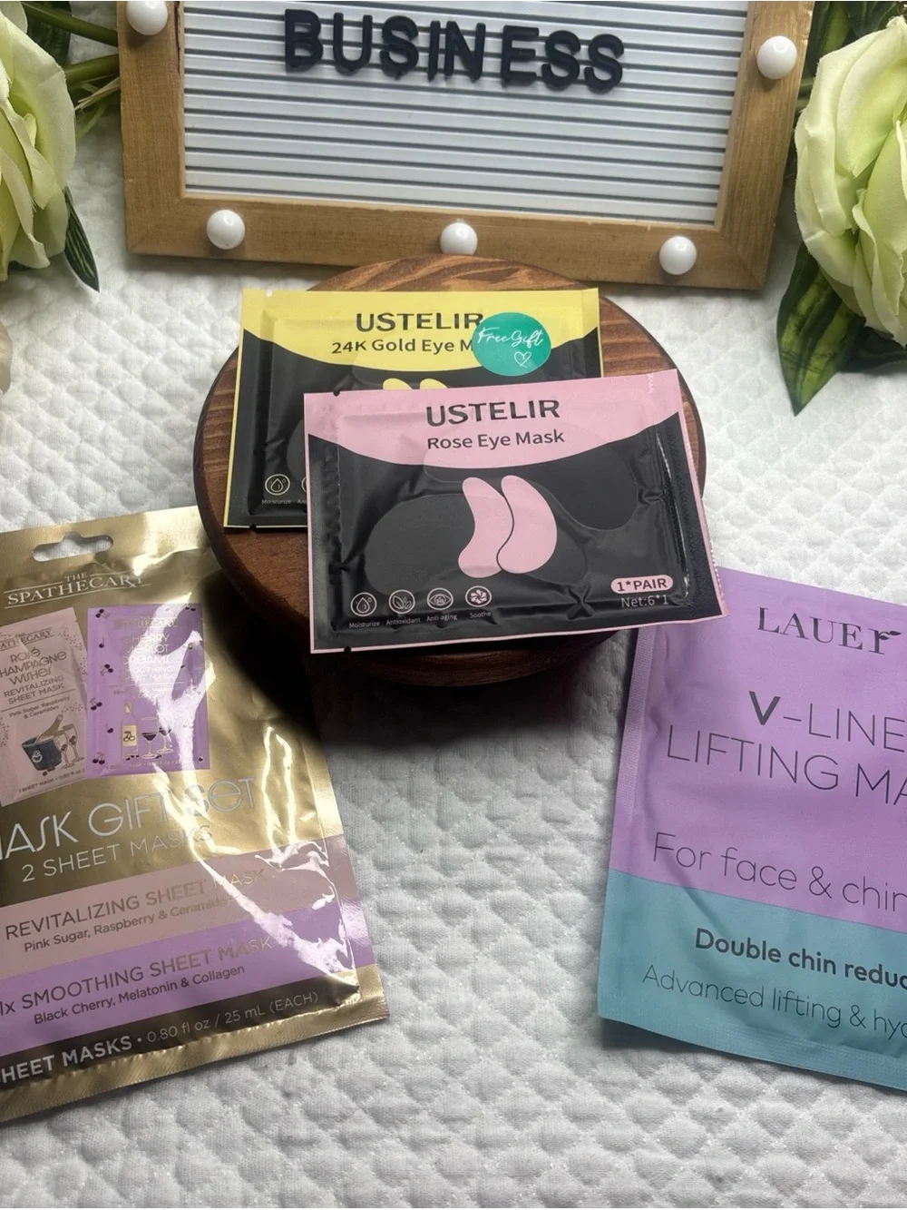Assortment of skincare supplies (face mask And Eye Masks)